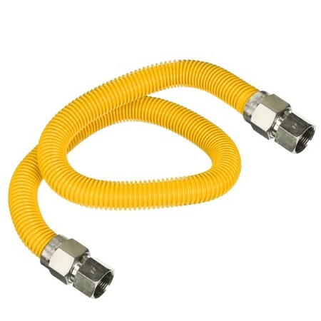 Flextron Gas Line Hose 3/8'' O.D.x72'' Len 1/2" FIP Fittings Yellow Coated Stainless Steel Flexible Connector FTGC-YC14-72B